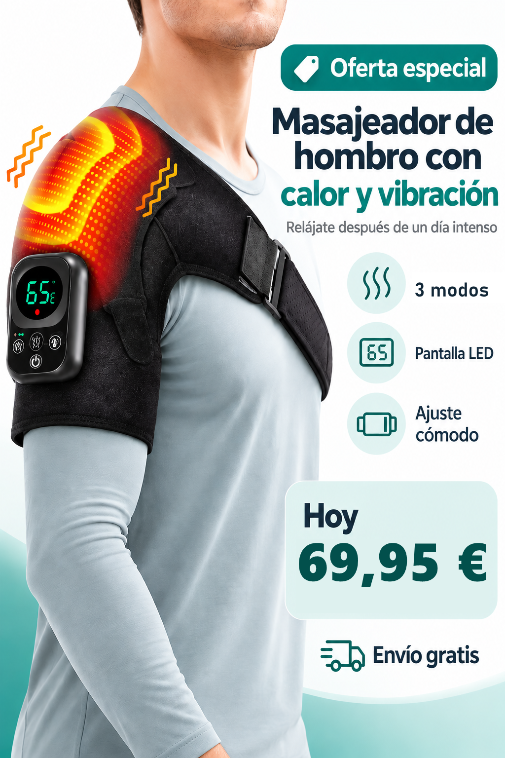 Masajeador de hombro con calor y vibración, 3 modos, 69,95 euros y envío gratis